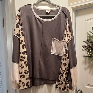 BiBi Gray and Leopard Print Top